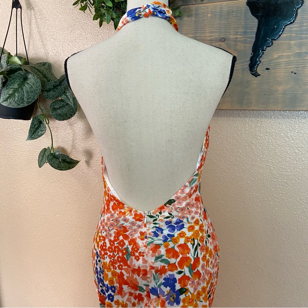 NWOT Lulus Bold Presence Orange Multi Floral Satin Halter Midi Dress - Picture 10 of 10